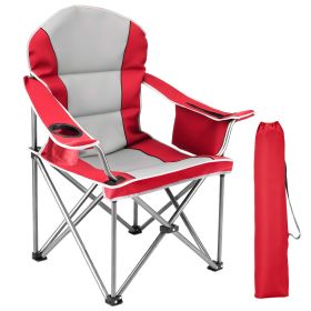 Oversized Camping Folding Chair, Heavy Duty Padded Chair With Cup Holder Storage And Cooler Bag, 5000 LBS Steel Frame, Portable For Outdoor (Option: Red)