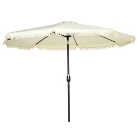 9 ft Cantilever Umbrella with Push Button Tilt and Crank Tassles and 8 Ribs Shade Umbrellas for Garden (Option: Cream White-1470x150x150 mm)