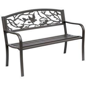 50" Vintage Bird Pattern Garden Cast Iron Patio Bench - Brown (Option: Brown-1305x645x135 mm)