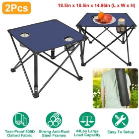 1Pc 2Pc Options Foldable Camping Table Portable Picnic Table Lightweight Travel Desk With 2 Cup Holders Carrying Bag Color Options Black Orange G (Option: 2 Set-Navy Blue)