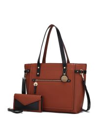 MKF Collection Andrys Tote Handbag by Mia k (Color: Cognac-Black, material: Polycarbonate)