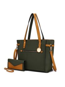 MKF Collection Andrys Tote Handbag by Mia k (Color: Olive-Mustard, material: Polycarbonate)