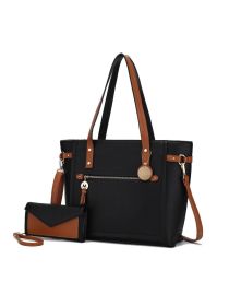 MKF Collection Andrys Tote Handbag by Mia k (Color: Black-Cognac, material: Polycarbonate)