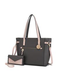MKF Collection Andrys Tote Handbag by Mia k (Color: Charcoal-Blush, material: Polycarbonate)