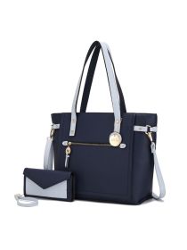 MKF Collection Andrys Tote Handbag by Mia k (Color: Navy-Light Blue, material: Polycarbonate)