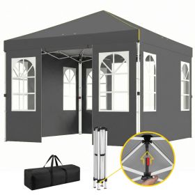 9.6 x 9.6 ft Pop Up Canopy Tent with Sidewalls, One Push Setup, UPF50+ Portable Instant Canopy Shelter, Dark Gray (Option: Dark Gray-1185x235x205 mm)